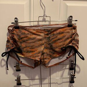 Ingwa Melero Beaded Tie Scrunch Animal Print Cinch Pole Booty Shorts Hot Pants